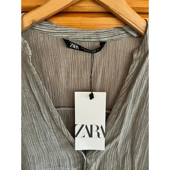 ZARA WRINKLE EFFECT METALIC LONGLINE TOP XS - Picture 4 of 9